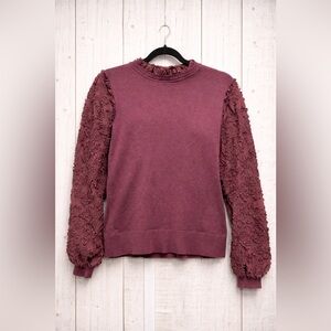 Elegant Maroon Textured Sleeve Women's Top